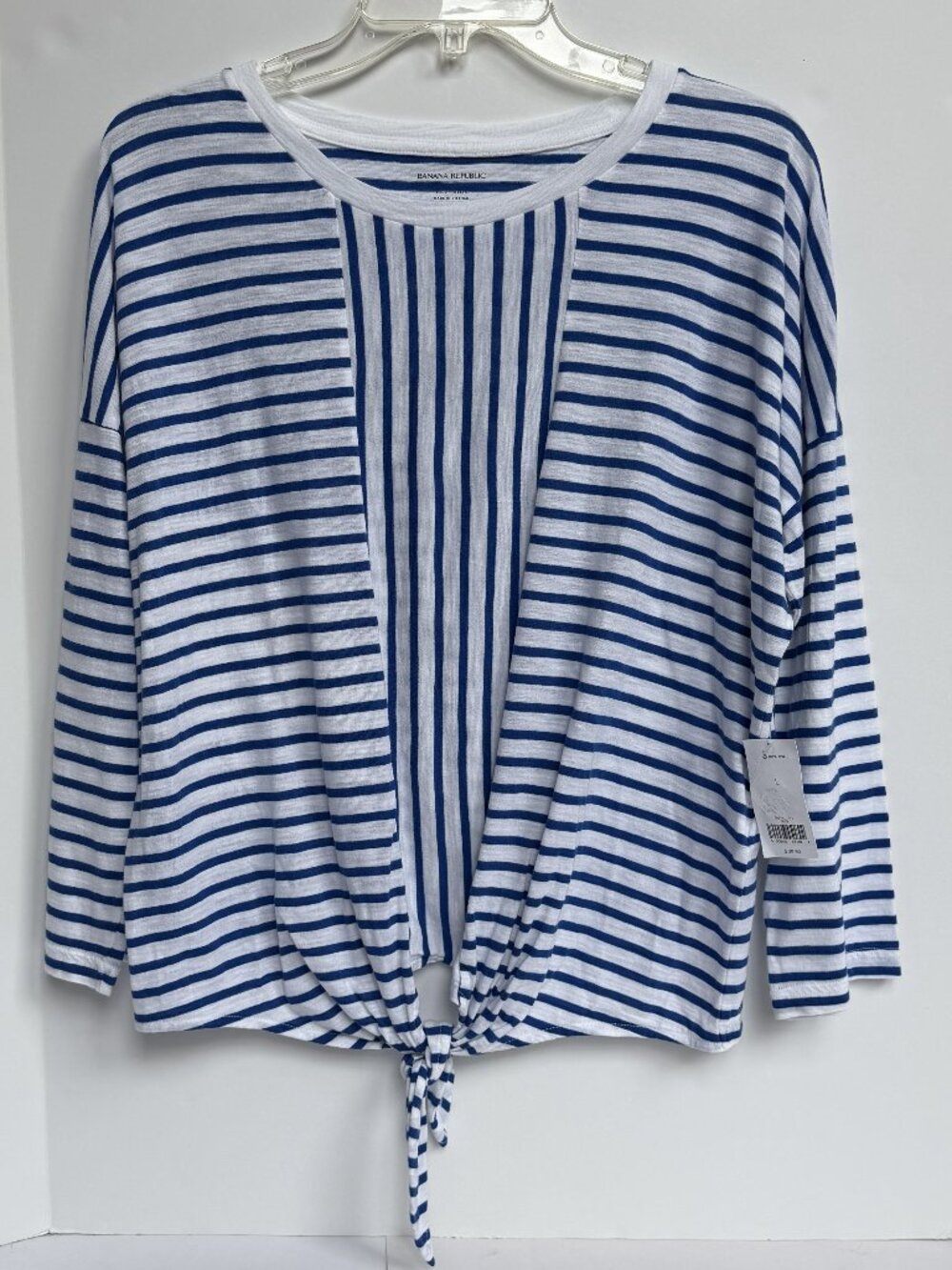BANANA REPUBLIC Women's L Tie Front Cotton-Modal Top NEW Blue & White Stripe